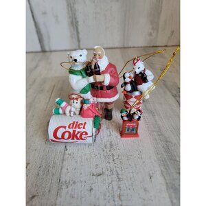 Vintage coke cola penguin Santa polar bear ornament Xmas set unique‎